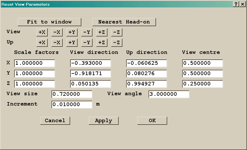 Image: Reset View
Parameters dialog